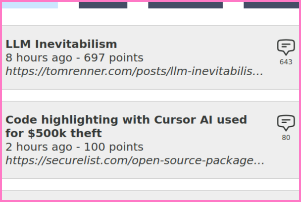 Screenshot of Hacker News app