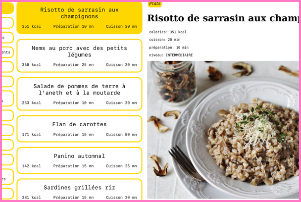 Screenshot of Recette app